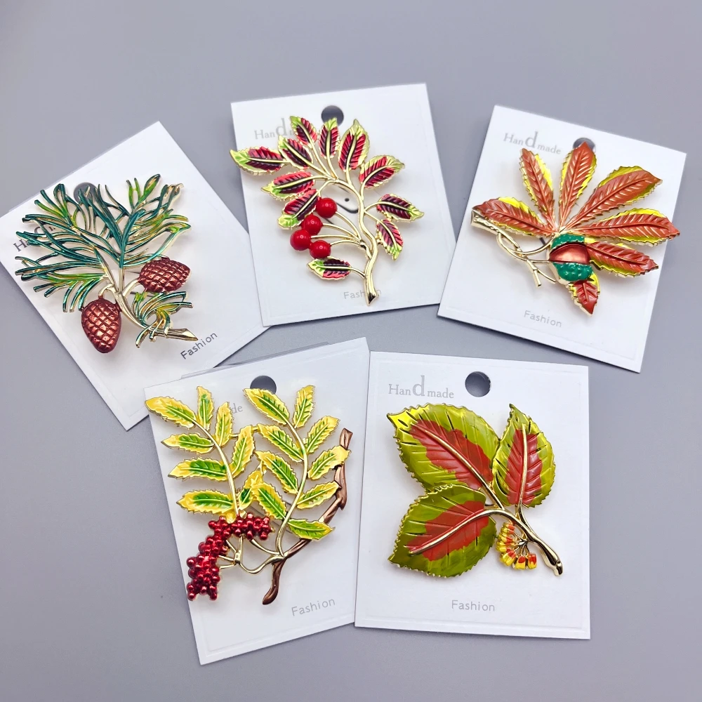 Прекрасные эмалированные листья броши с фруктами для женщин и мужчин 5 дизайнов