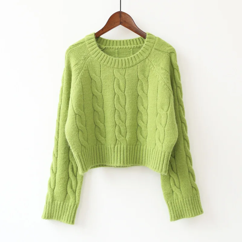 

2022y2k Clothes Short Avocado Green Sweater Female Pullover Twist Fashion Western Style Korean Version Loose Lazy Knit Sweater