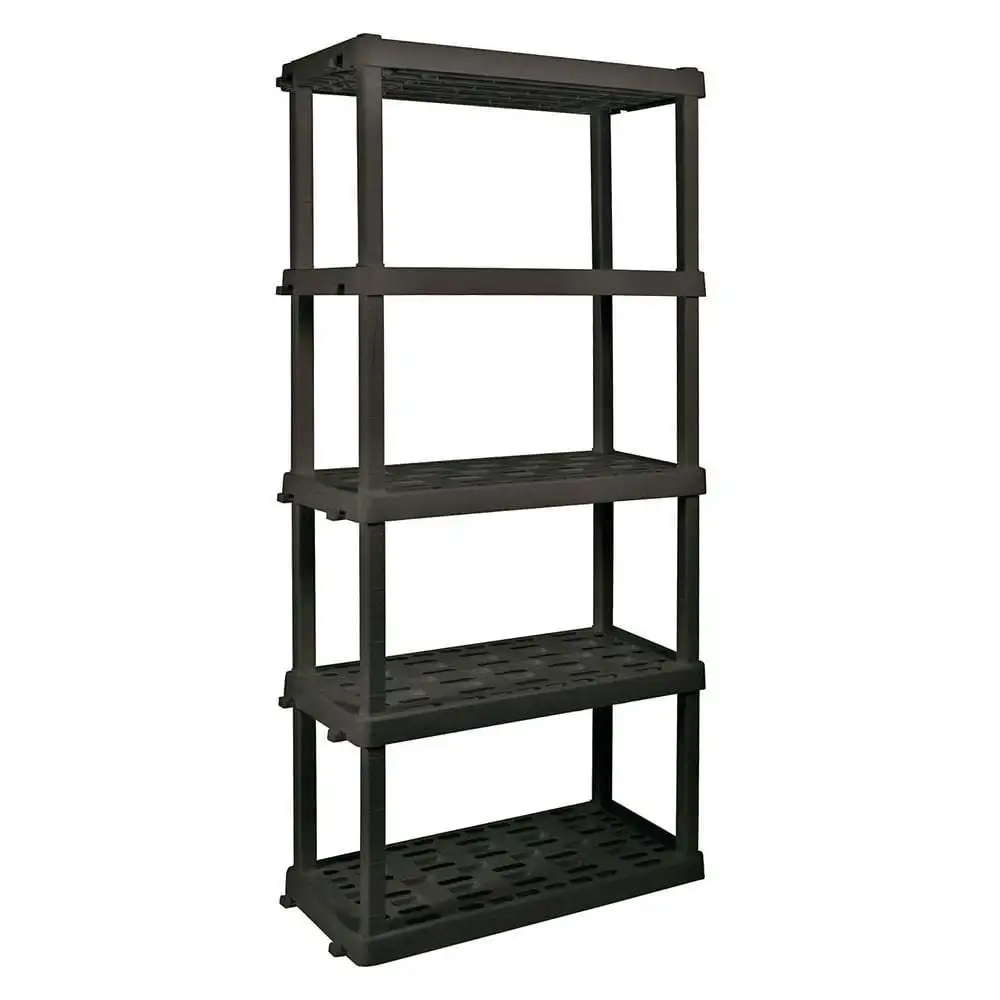 

H x 18" D x 36" W 5 Tier Storage Plastic Shelf, Interlocking Organizer for Garage, Black