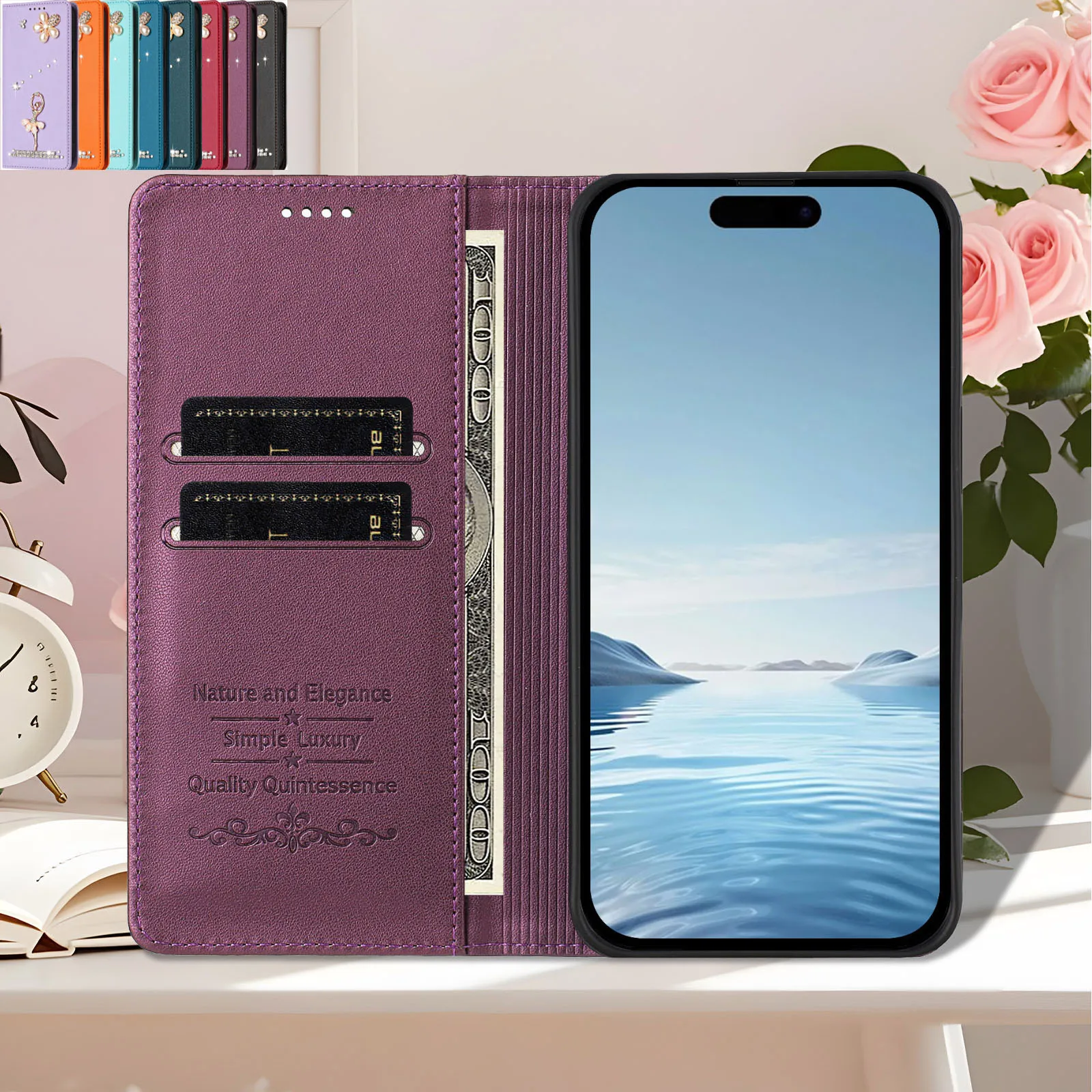 Фото Чехол-флип с дизайном «Балерина» для Nubia Z80 Ultra, Z70S, Z70, Z60, V80 Max, V70, Red Magic 10 Pro, магнитный, кожаный, с отделением для 2 карт и функцией кошелька №1