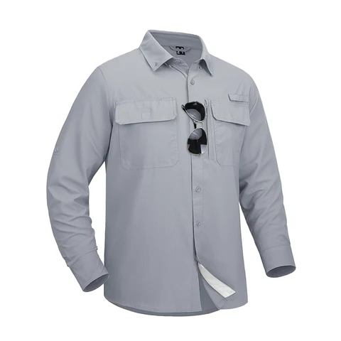 Мужская рубашка MAGCOMSEN с длинным рукавом, быстросохнущая сорочка с 3 карманами для защиты от солнца, для пеших прогулок, рыбалки, работы