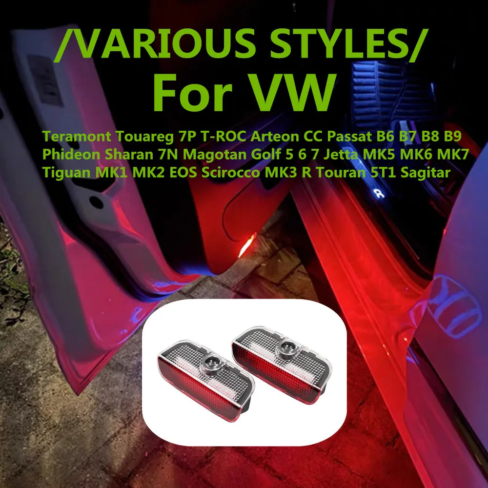 

2-светодиодный автомобильный дверной светильник с логотипом для проектора, аксессуары для VW Passat B6 B7 B8 B9 Tiguan MK1 MK2 Arteon CC Touareg 7P Touran 5T1