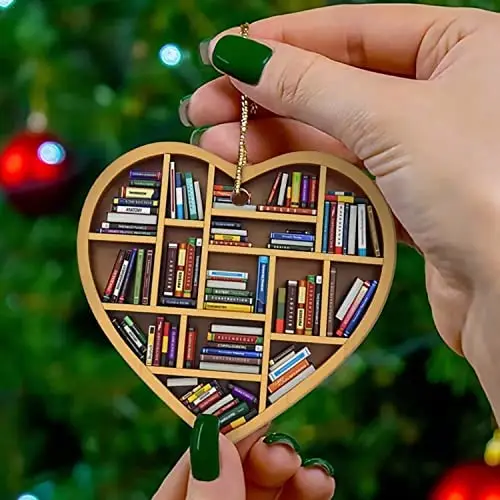 

2022 Acrylic Ornament Book Lovers Heart Librarian Ornament,Gift for Her Librarian Book Ornament, Lover Bookworm Acrylic Ornament