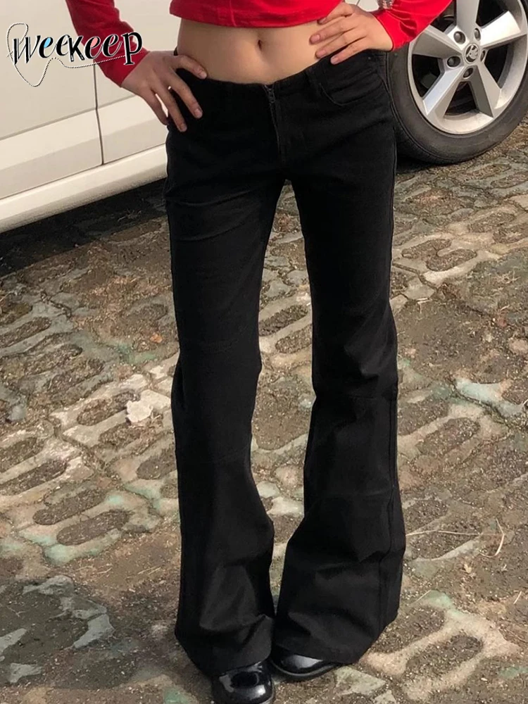 Женские узкие джинсы Weekeep черные эластичные в Корейском стиле с низкой посадкой и