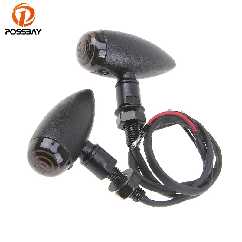 

POSSBAY Metal Motorcycle Turn Signals Racing Bike Motorbike Flashing Indicator Lamps Amber Light Universal Fit for Harley