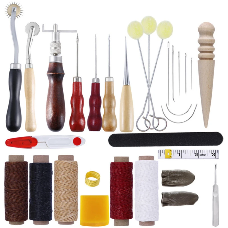

Professional Leather Craft Tools Kit Hand Sewing Stitching Punch Carving Work Saddle Set Accessories DIY Tool Set