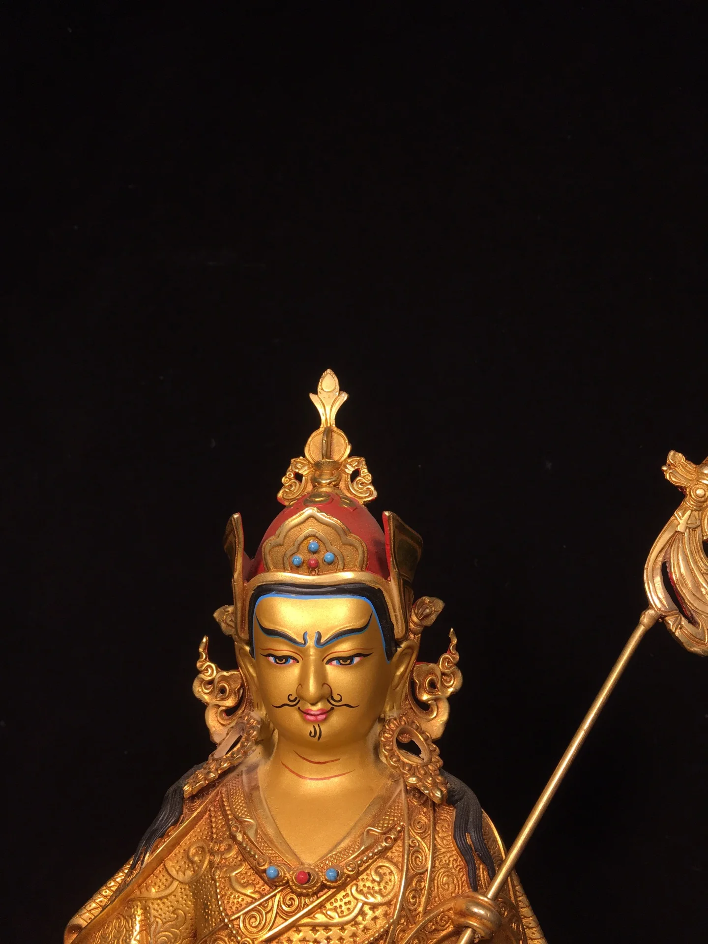 13-дюймовая коллекция тибетского храма старая бронза позолоченная окрашенная для