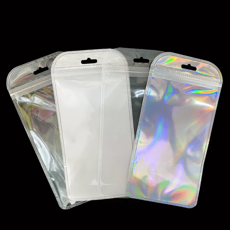 

120pcs Iridescent Laser Self Sealing Bag Clear Plastic Pouches Small Business Zip Lock Packaging for Jewelry Display Retail Bags
