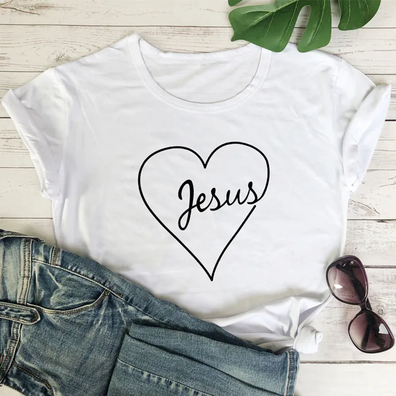 

Summer Inspiration Religious Church Harajuku Graphic T-shirt Top Women Jesus Heart Print Women's T-shirt Christian T-shirt