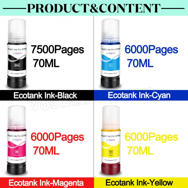 4 PCS 103 104 105 512 T103 T104 T105 T512 EcoTank Refill Dye Based Ink Kits For Epson L3150 L3111 L3151 L3110 ET775 images - 6