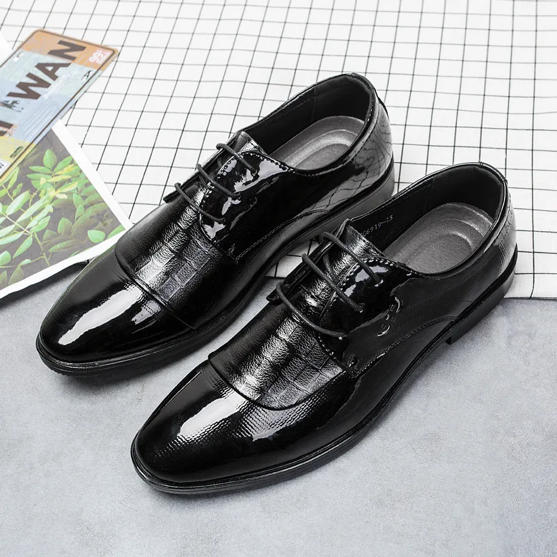 Men Dress Shoes Business Leather Shoes Dress Casual Low Top Solid Color Nonslip Dress British Style Leather Shoe Spring Men Shoe