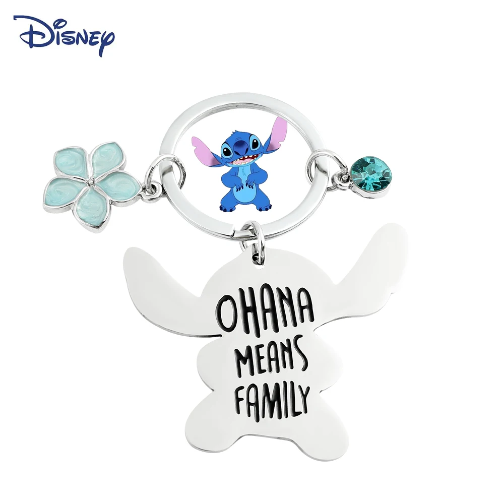 Disney Ohana Means Family Stitch Keychains Hibiscus Charm Keyring Necklace Hawaii Gifts Ohana Jewelery Gifts for Boys Girls