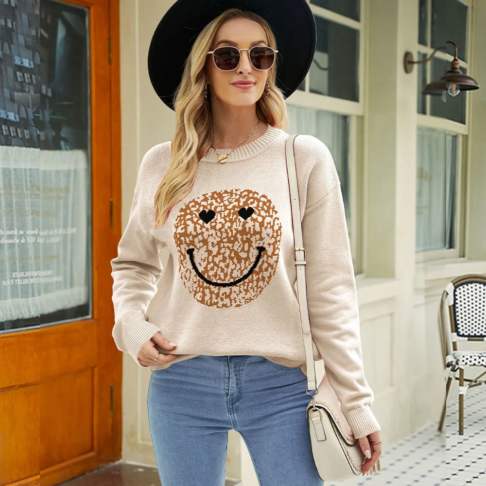 

2023 winter women's new love Valentine's day round neck sweater women's large Halloween sweater