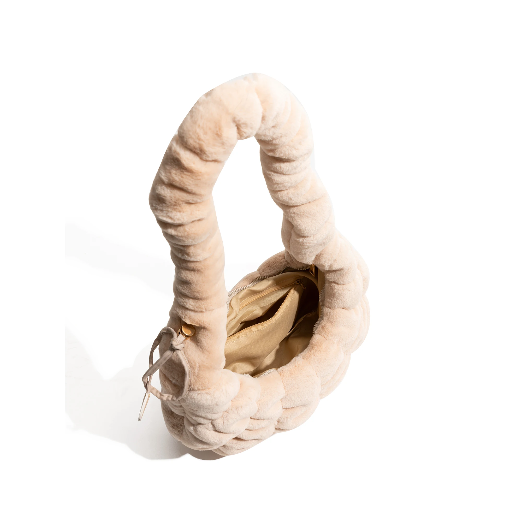 KOKOPEAS пушистая плиссированная сумка-хобо с кулиской однотонная мягкая меховая