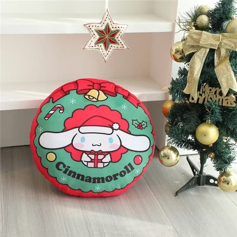 

34cm Christmas Cartoon Cute New Sanrio Decorative Cushion Gift Cinnamoroll Kuromi Melody Round Cushion Cushion Holiday Gift