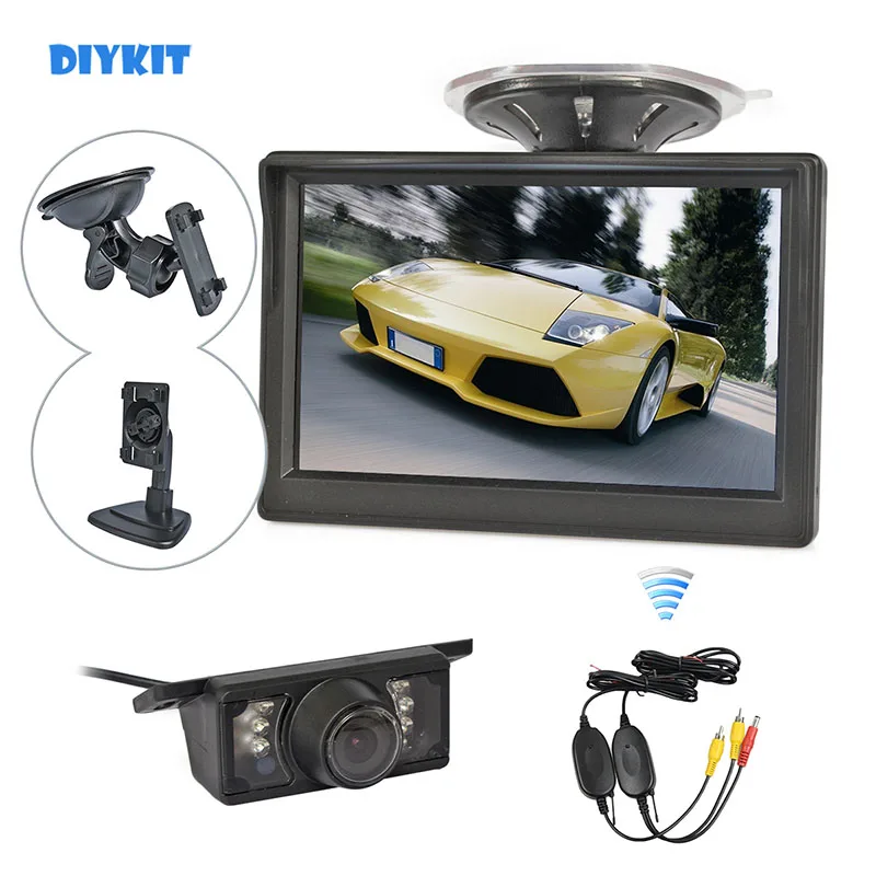 DIYKIT Wireless 5inch Rear View Monitor Car Monitor Car Van Truck Parking IR Night Vision Reversing Camera Security System