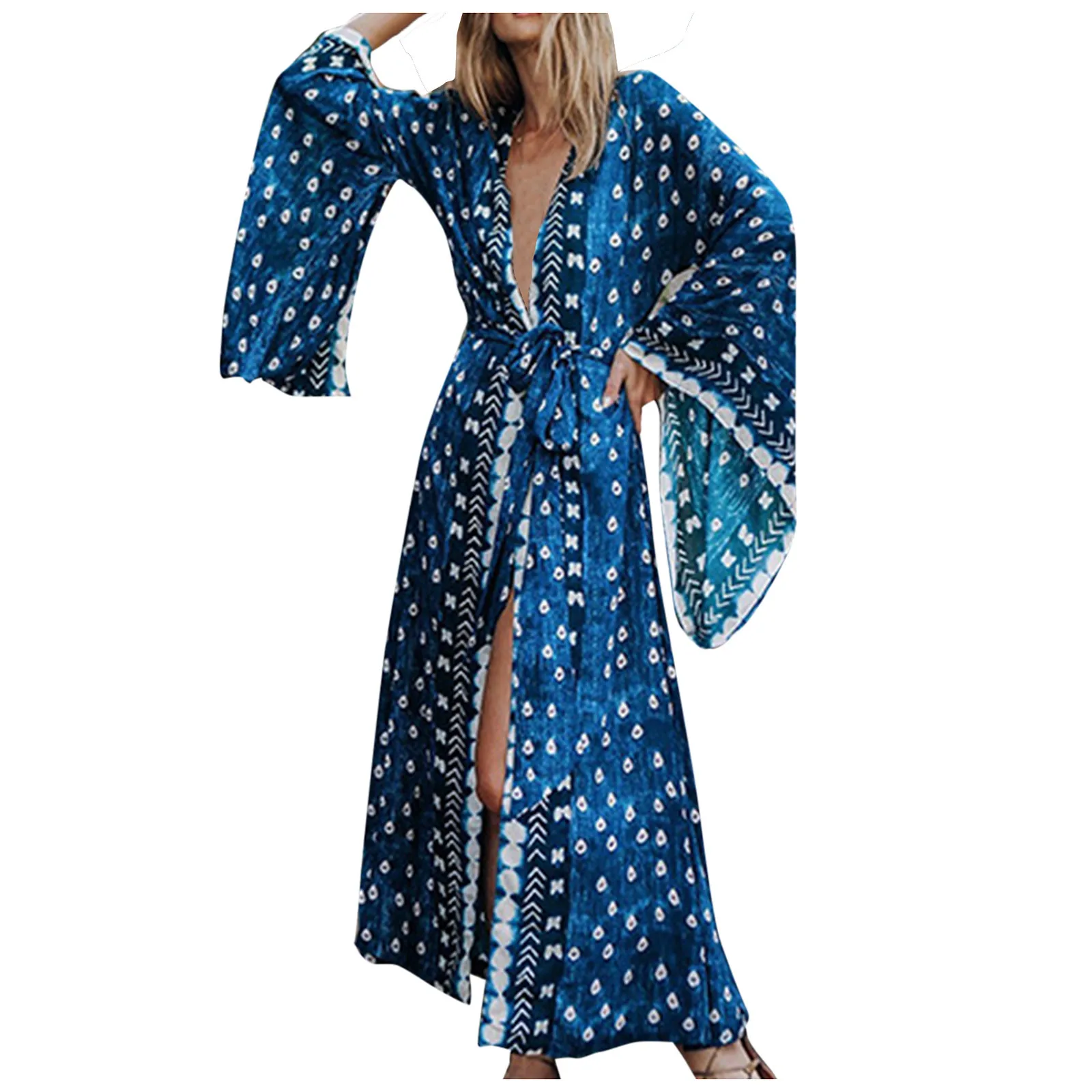 

Blue Bikini Print Beach Fashion Cover Up Tail Peacock Women's Sunscreen Swimwears Tankinis Set
