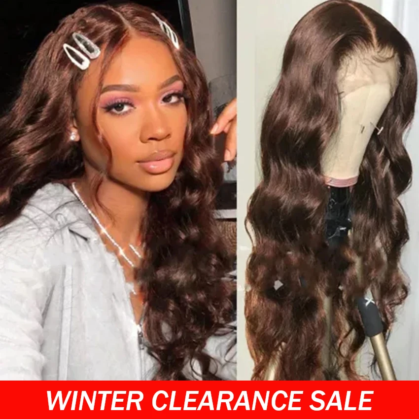 13x4 Chocolate Brown Body Wave Lace Front Wig HD Transparent Lace Frontal Wig Human Hair Preplucked Colored Human Hair Wigs Remy