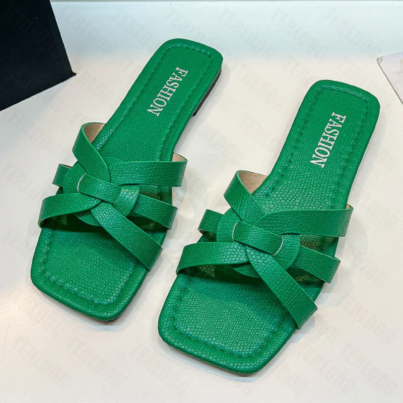 

Women Flats Slippers 2023 New Summer Sandals Fashion Beach Slingback Flip Flops Casual Ladies Outdoor Square Toe Slides Zapatos