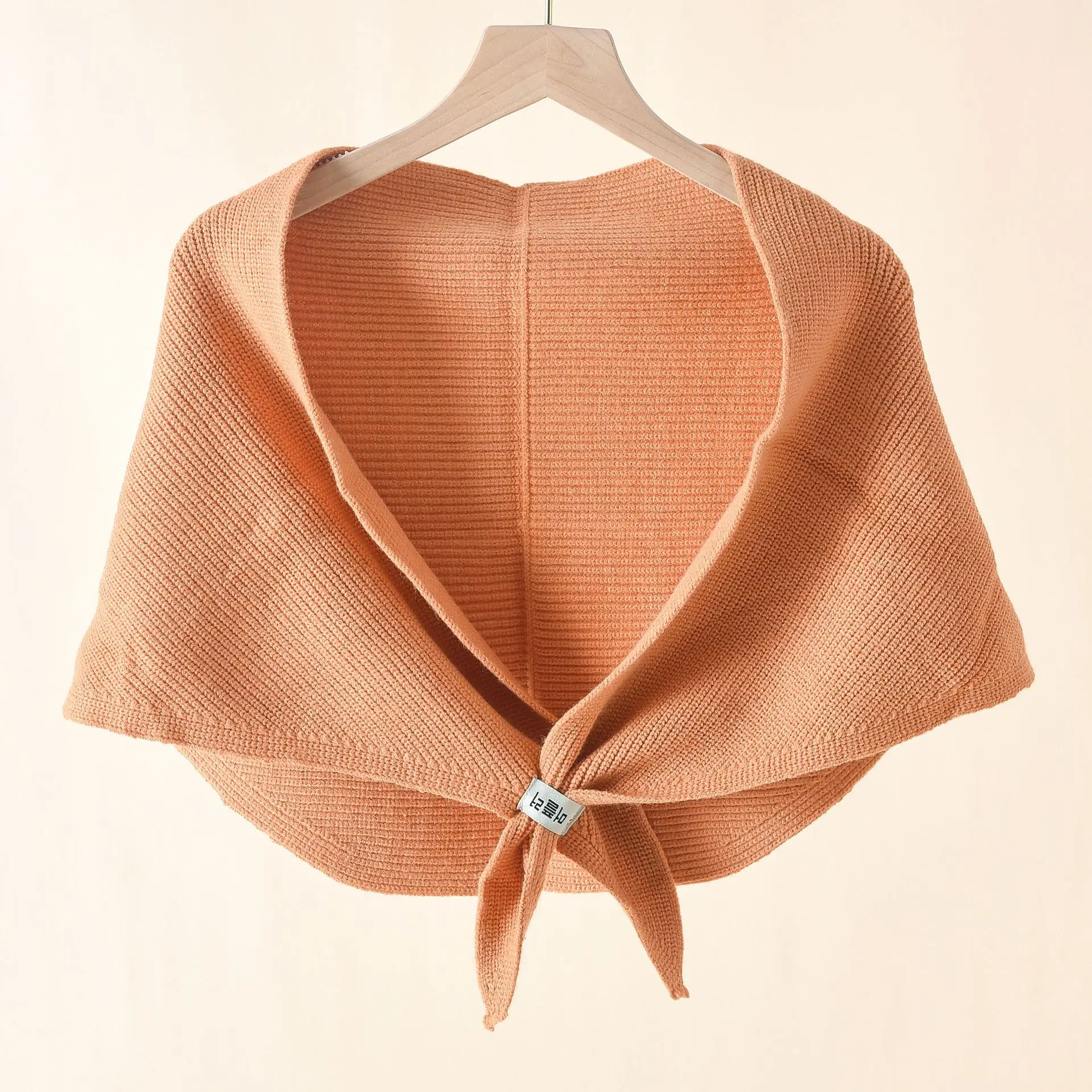 

2022 New Solid Color Knitted Small Shawl Spring Autumn Women Triangular Decorative Cloak Lady Poncho Capes Orange