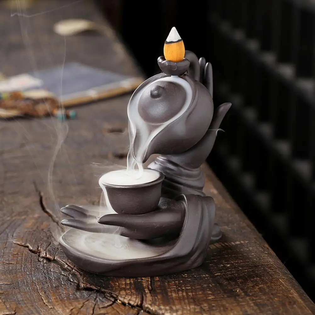 

Useful Incense Burner Collectible Eco-friendly Buddha Hand Hanging Pot Backflow Censer Incense Holder Incense Holder
