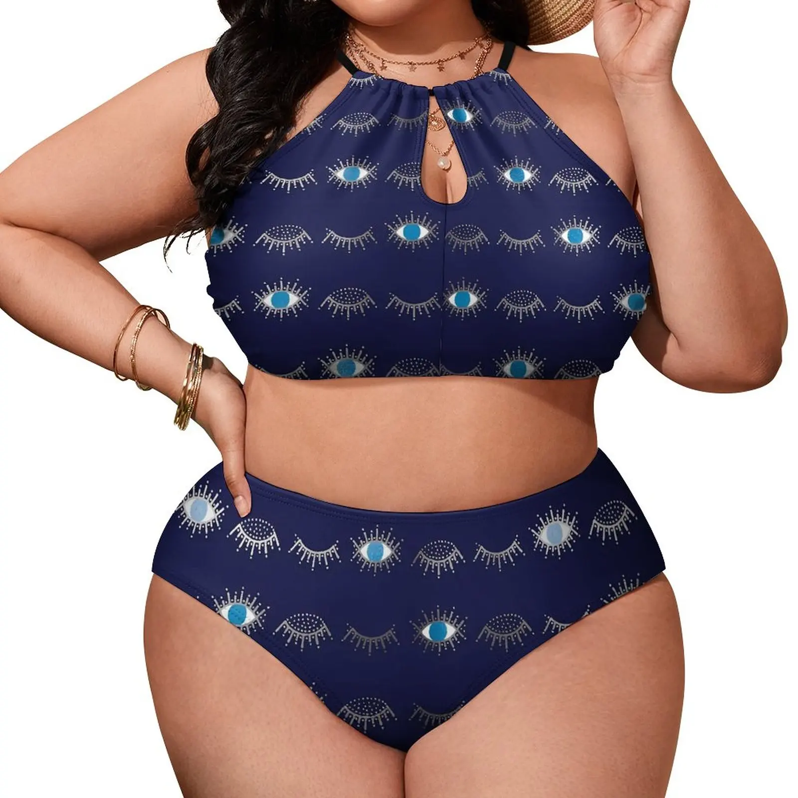 

Eyelashs Print Bikini Swimsuit Sexy Blue Evil Eye Swimwear Women Push Up Bikinis Set Two Piece Graphic Bathing Suit Beach Wear