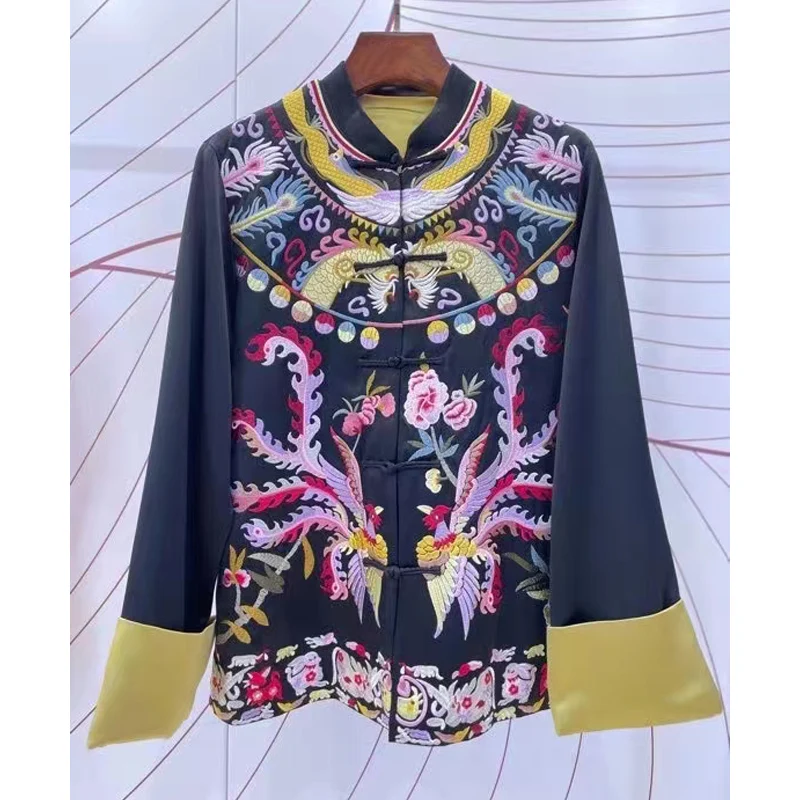 Весеннее Новое китайское пальто женская ацетатная ткань стоячий воротник