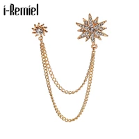 fashion new crystal six pointed star mens brooch pin ladies shirt collar scraf buckle pins with chain jewelry men accessories