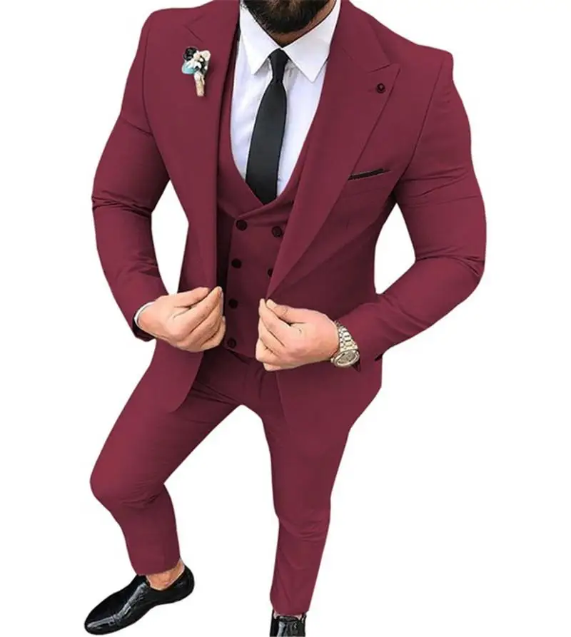 New 3 Piece Slim Fit Suit Mens 2022 Wedding Tuxedos Bridegroom Groomsmen Business Party Prom Blazer(Jacket+Pants+ Tie+Vest） | Мужская