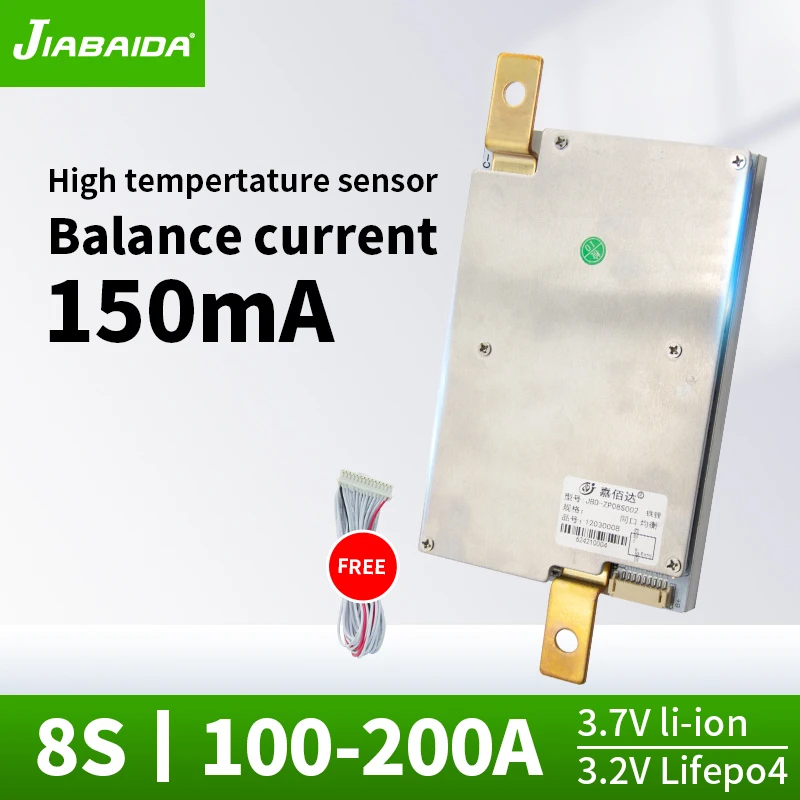 جهاز استشعار درجة الحرارة JBD Smart Bms Lifepo4 بطارية تيار مستمر 8S 24 فولت 100A 120A 150A 200A التوازن الحماية NTC li-ion 18650