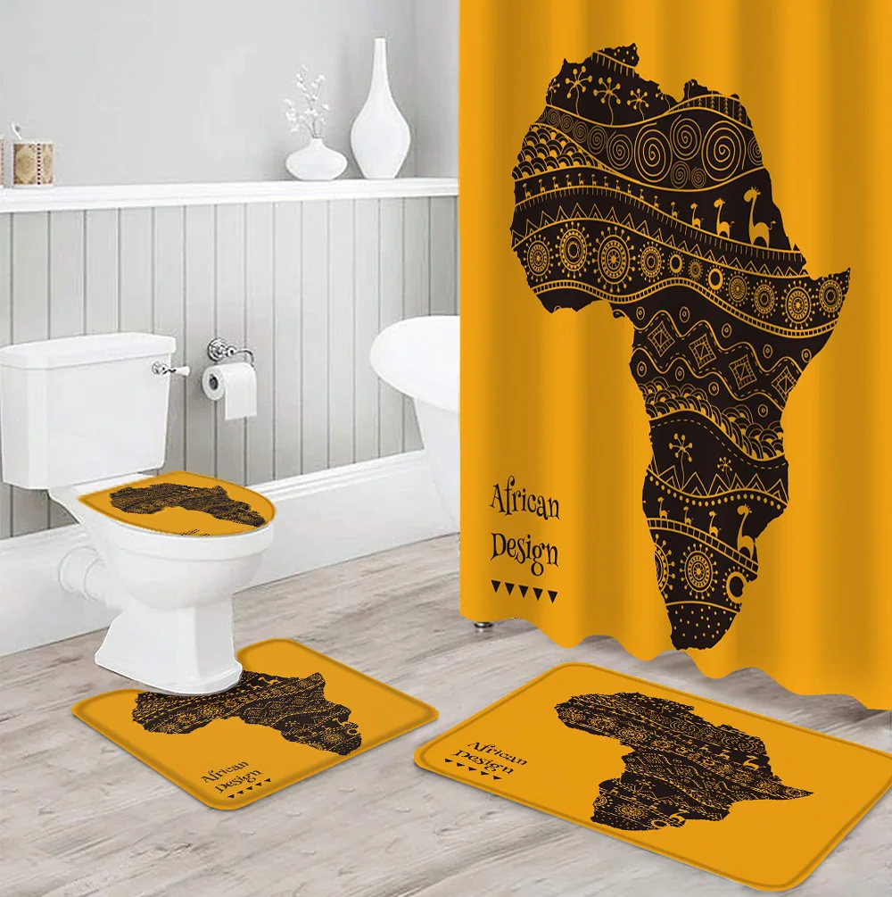 

Африканский набор занавесок для душа MapPrint, ковер, крышка для унитаза, коврик для ванной комнаты, бытовой