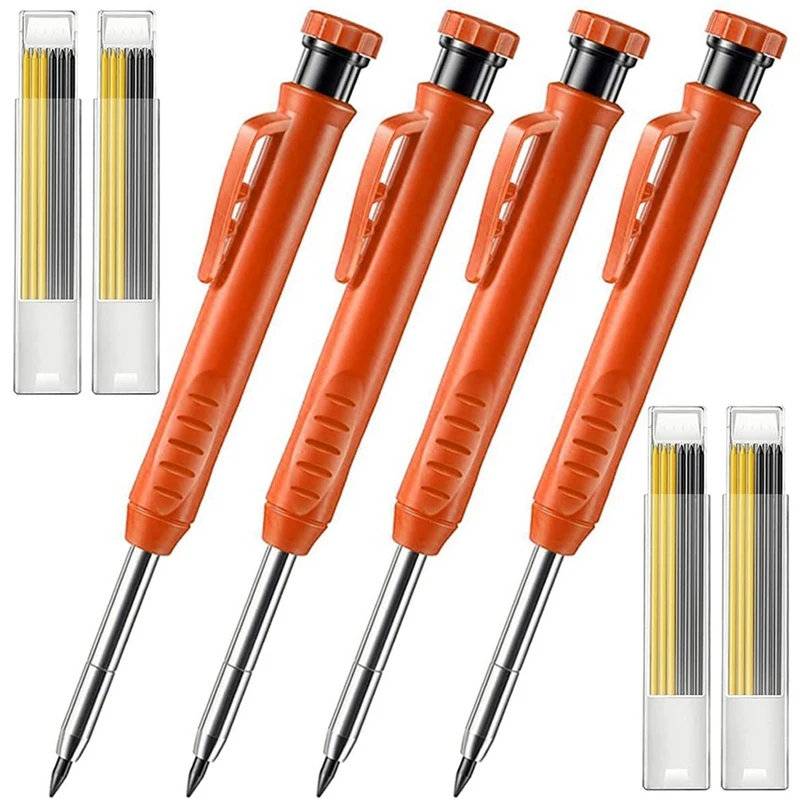 

Карандаш для столярных работ со встроенной точилкой и 24 заправляемыми стержнями, 4 шт./упаковка