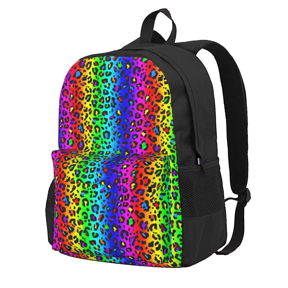 

Rainbow Backpack Black Leopard Print Travel Backpacks Men Custom Breathable High School Bags Kawaii Rucksack