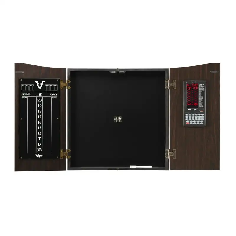 

Dartboard Cabinet with -In Pro Score, Dead-On Dartboard, Throw Line and Black Mariah Darts