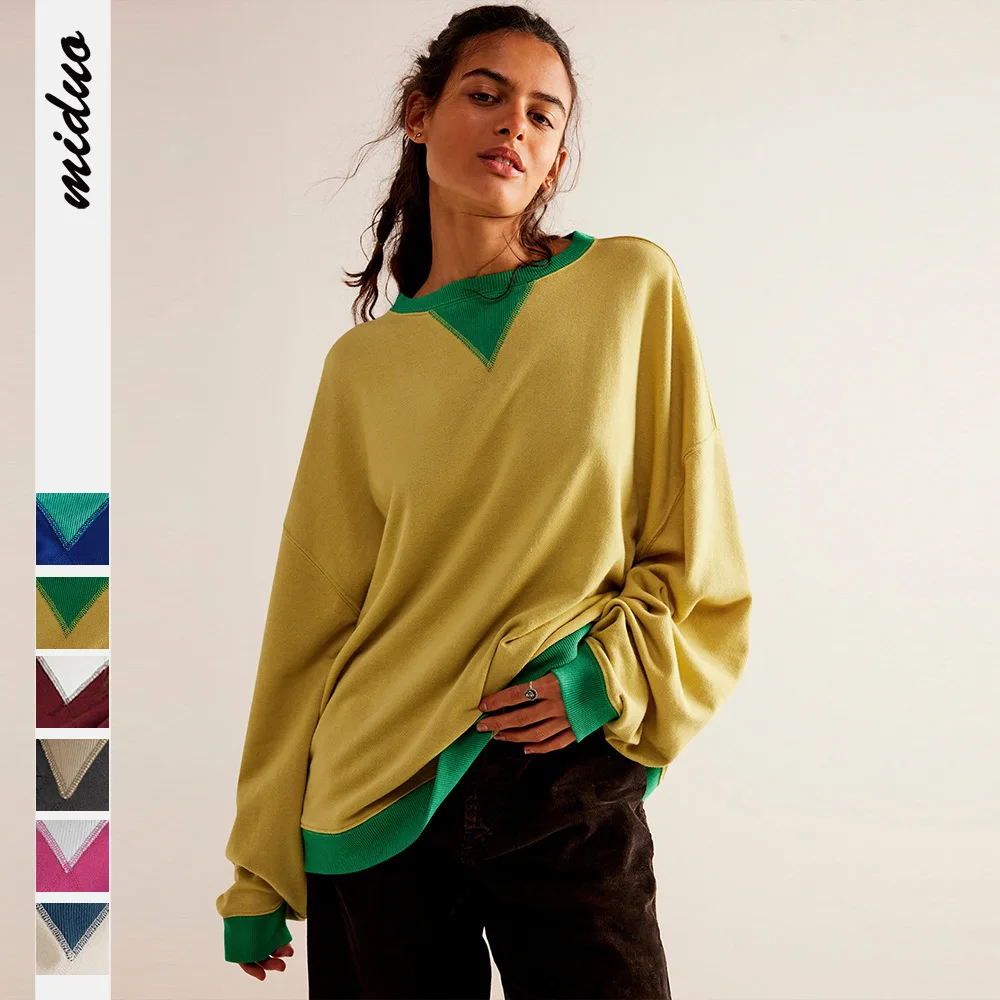 Уличный стиль контрастный цвет нить топ с длинными рукавами свободная модная