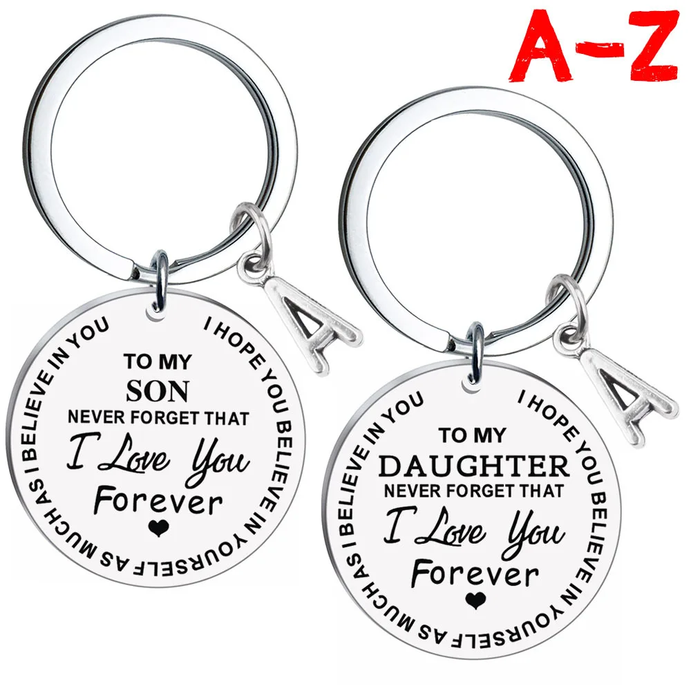 

Stainless Steel Round Tag Keychain Jewelry TO MY DAUGHTER/SON Pendant A-Z26 Letters Jewelry Accessories Key Ring Gift