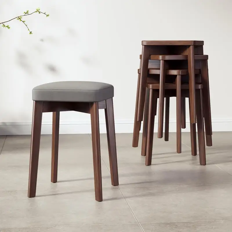 

Скандинавский квадратный табурет из массива дерева, штабелируемые стулья для дома, деревянная скамейка, современный минимализм, стулья для гостиной и столовой