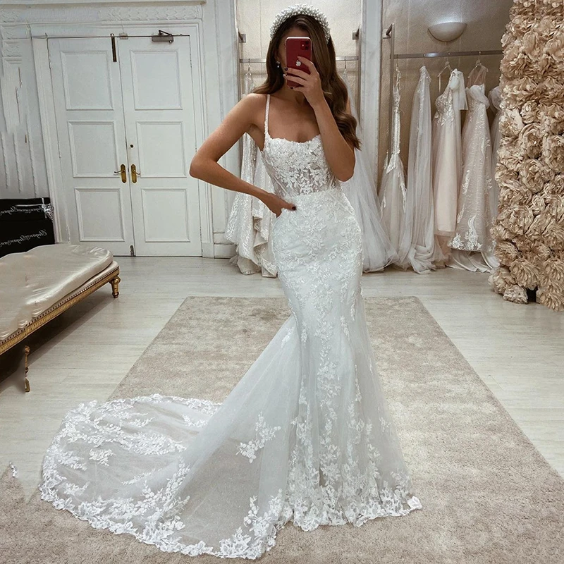 

Сексуальные кружевные свадебные платья без бретелек с юбкой-годе без рукавов с аппликацией облегающие богемные Свадебные платья для женщи...