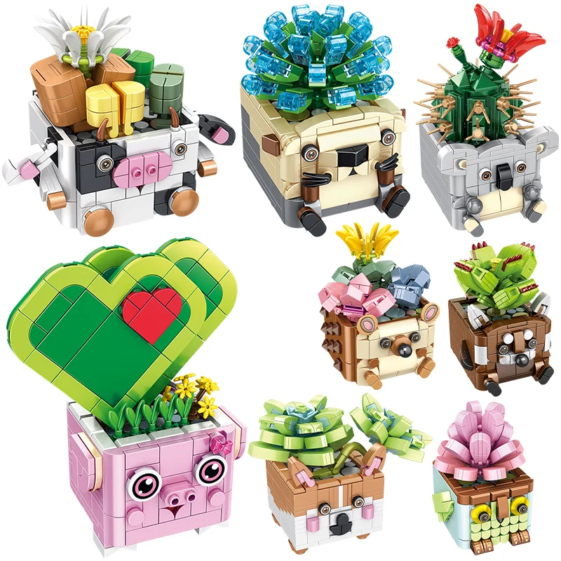 

City Potted Plants Cactus Succulent Building Blocks Home Decoration Furnishings Friends Flowers Bricks Toys For Kids Gifts