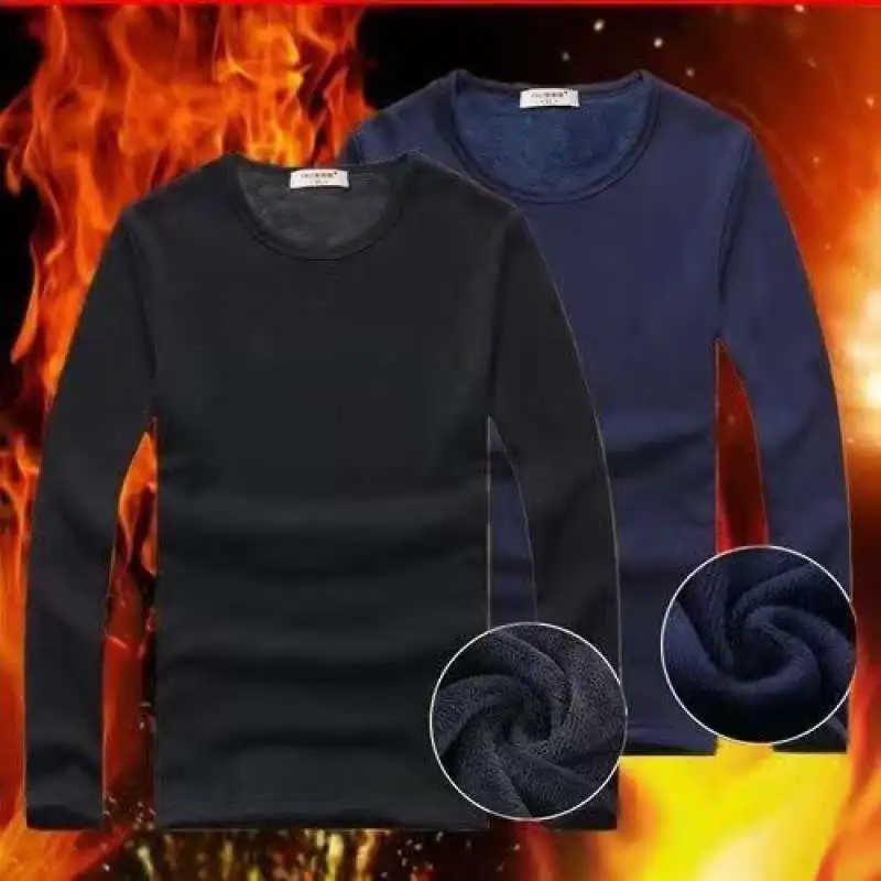 

2022 High Quality Autumn Winter Mens Warm Thermal tshirt Man Long Sleeve Casual Sport Soft Velvet Black Slim Fit Plus Size 5XL