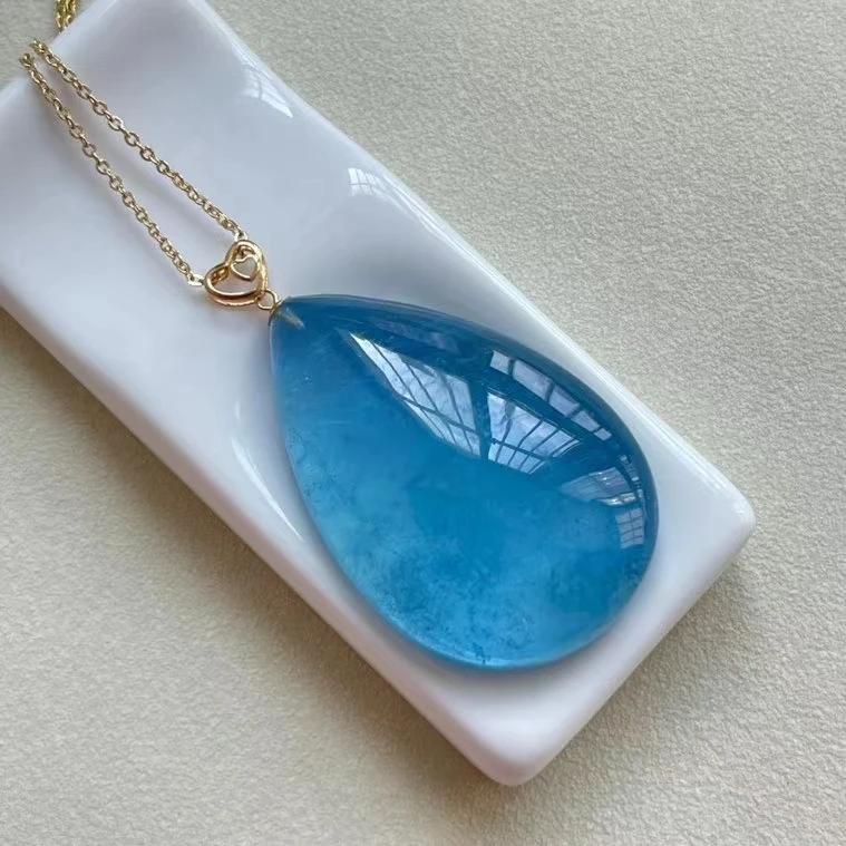 

Natural Blue Aquamarine Pendant 40*27mm Brazil Women Men Water Drop Aquamarine Fashion Stone Jewelry Necklace AAAAAA