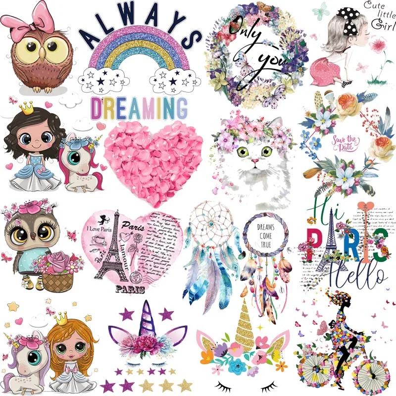 Термотрансферы с изображением мультяшных птиц милой Единорог термотрансферы