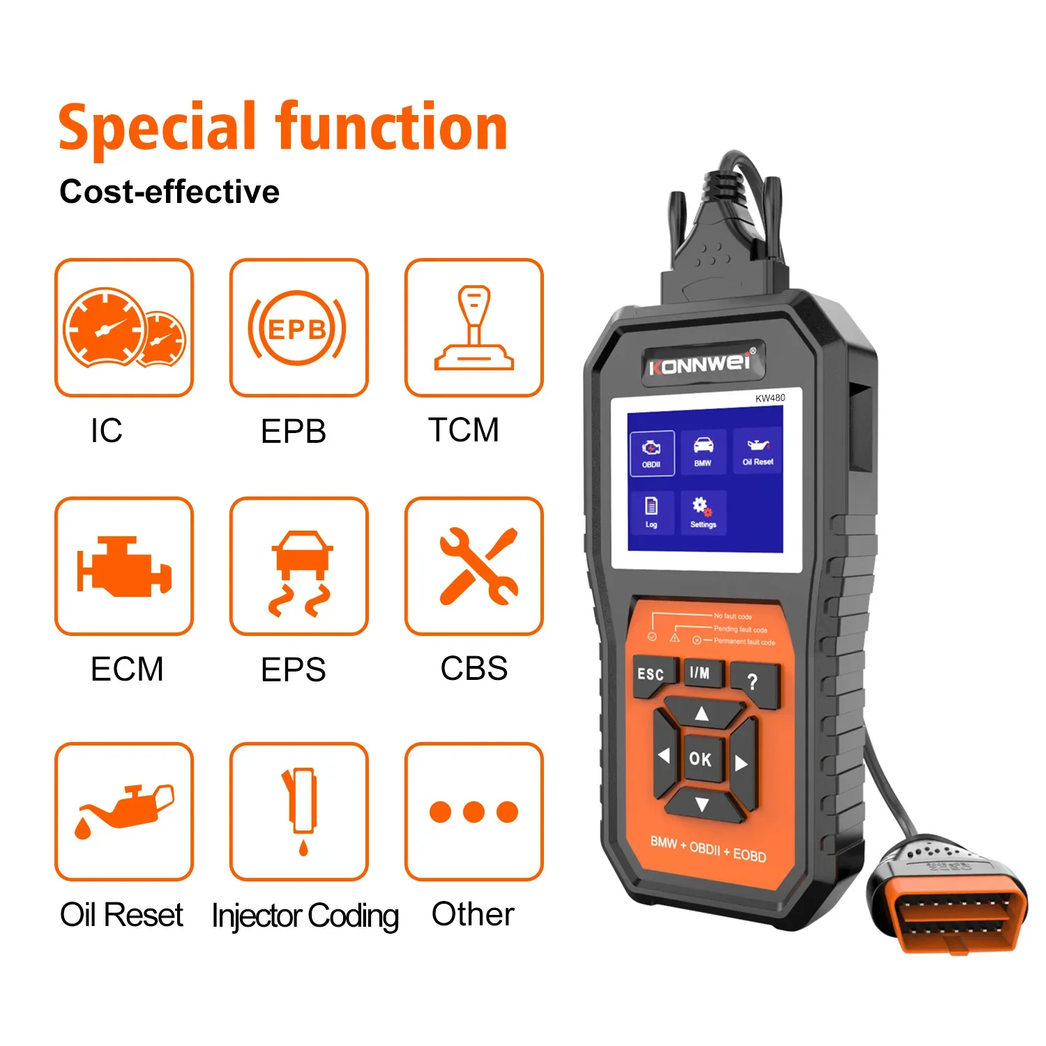Фото 26 прочных диагностических сканеров KOWWEI KW480 OBD2 для автомобилей, считыватель кодов ODB2, диагностический инструмент для BMW (полная система)/KW208/KW510/KW850/KW206 №1