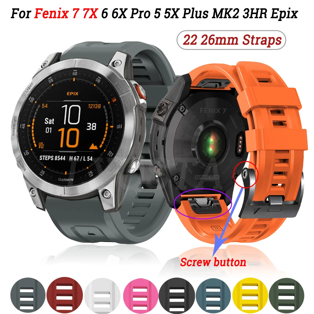 

26 22mm Silicone Strap For Garmin EPIX Smart Watchband Fenix 7 7X 5 5X Plus 6 6X Pro 3HR Quick Release Wristband Bracelet Correa