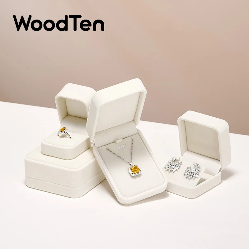 Фото WoodTen бархатное кольцо шкатулка для драгоценностей бежевая шкатулка для сережек ожерелье браслет футляр для хранения ювелирных изделий органайзер подарочная коробка для ювелирных изделий на свадьбу №1