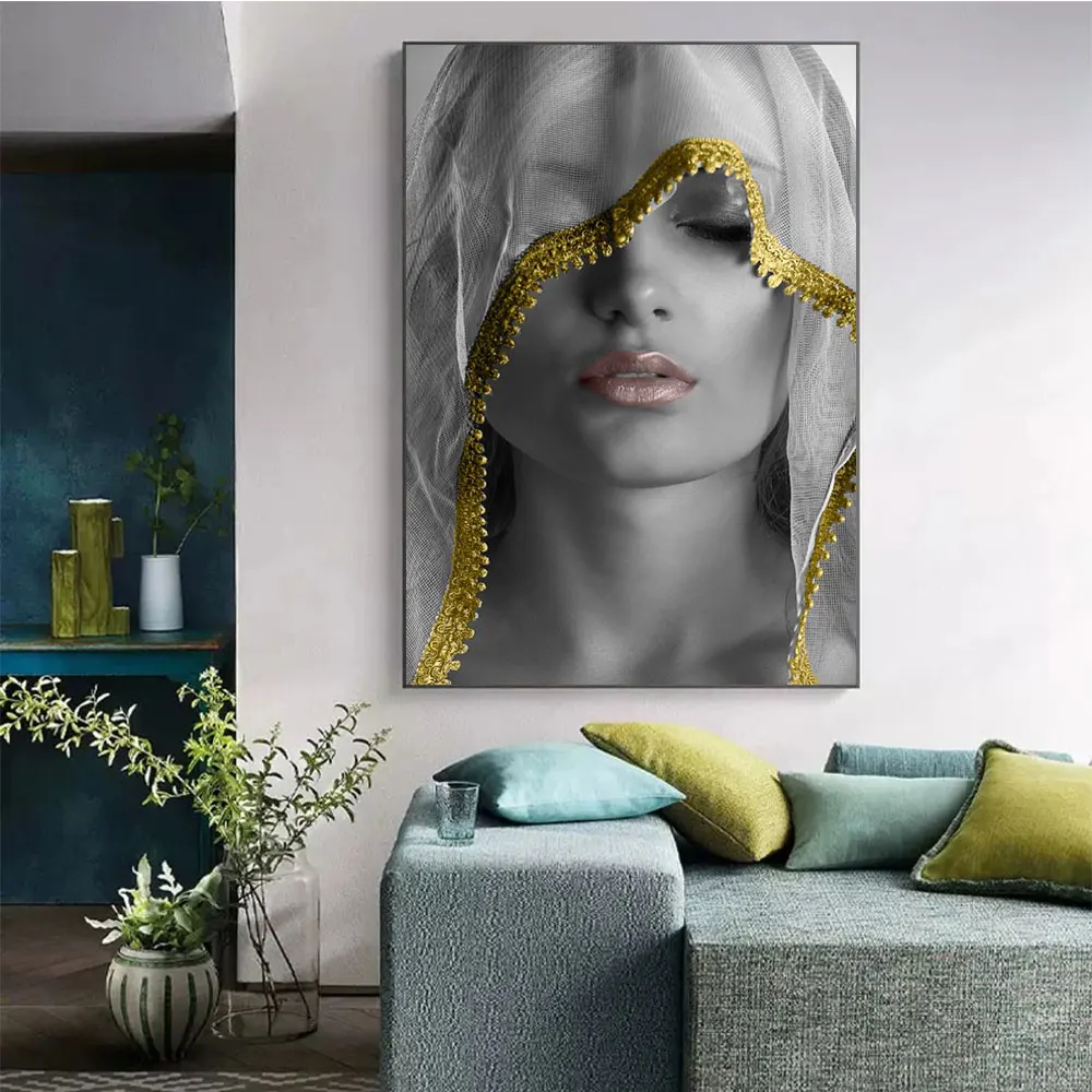 

Golden Noble Veil Women Posters and Print Canvas Painting Wall Art Nordic Picture for Modern Living Room Home Decoration Cuadros