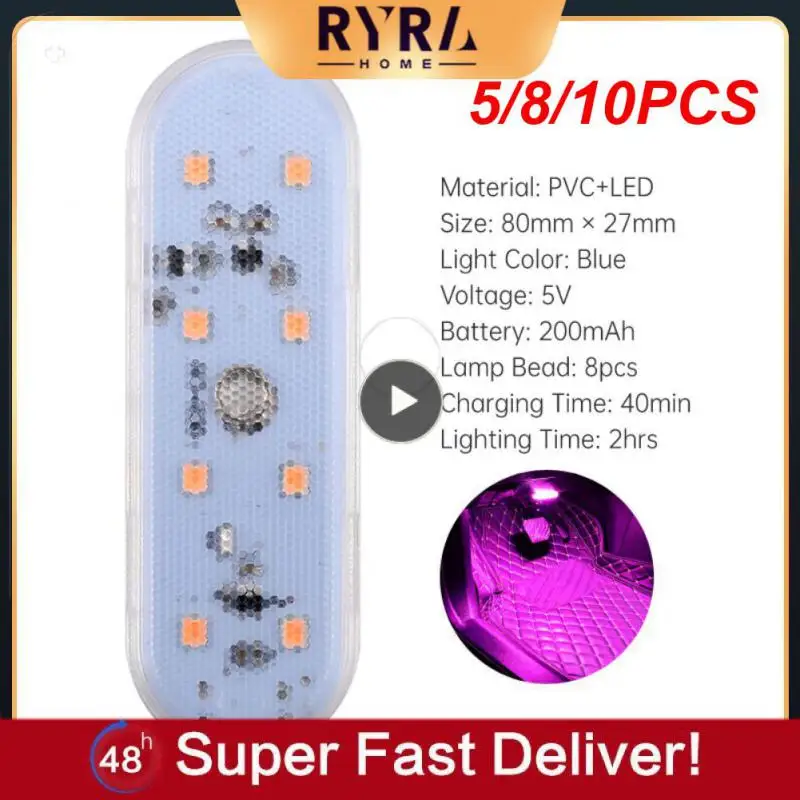 

5/8/10PCS Atmosphere Light Usb Chargeable Ambient Light Magnet Finger Touch Sensor Car Interior Accessories Mini
