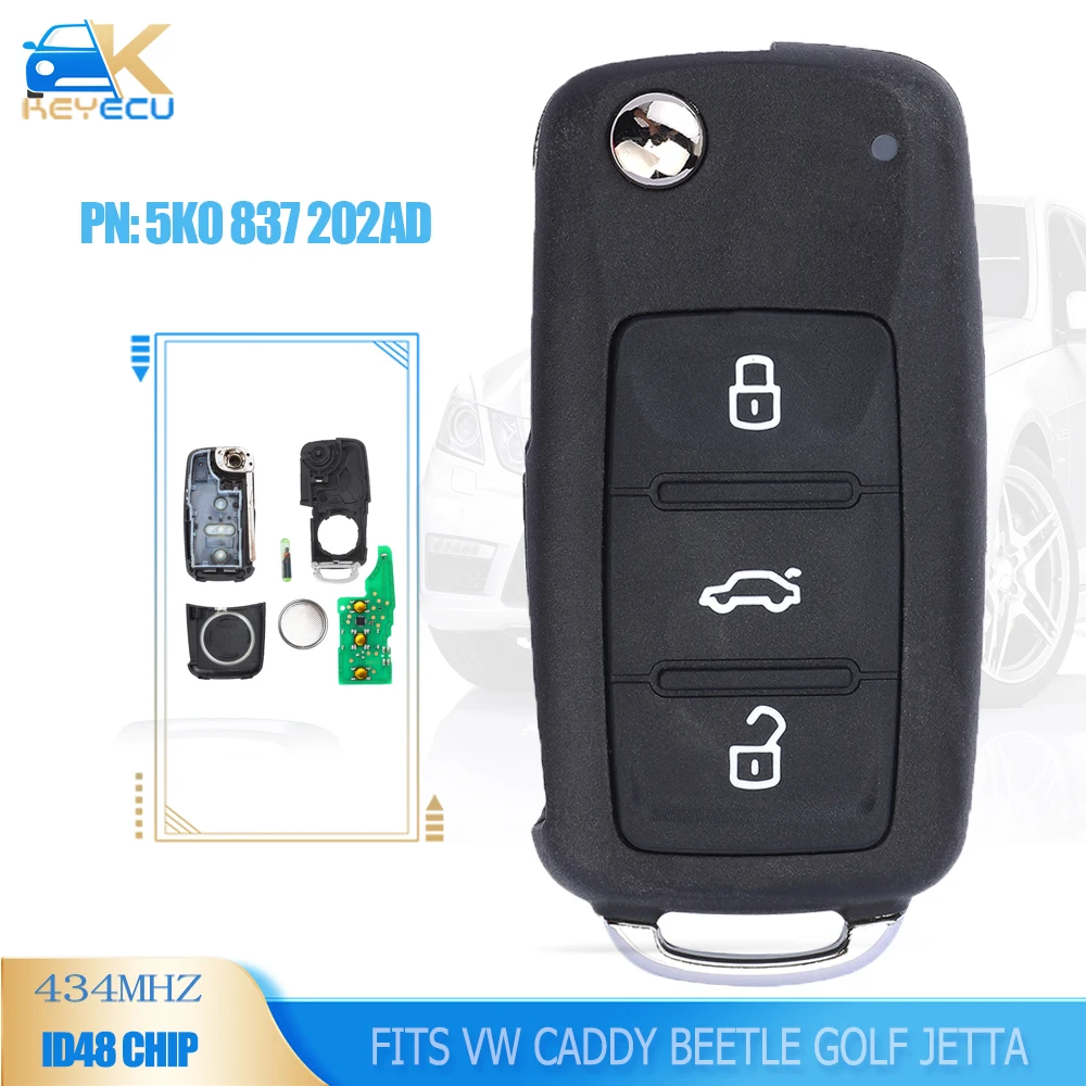 

KEYECU 5K0 837 202AD откидной дистанционный ключ 434 МГц ID48 для VW Golf Jetta Polo Beetle Scirocco Tiguan 2009 2010 2011 2012 2013 2014
