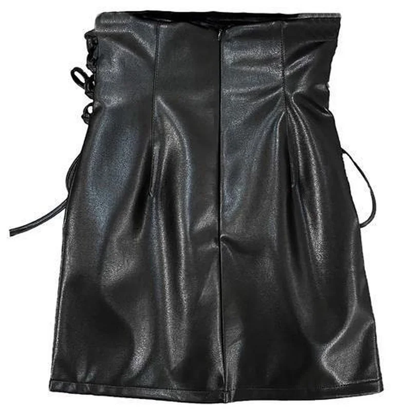 

Fashion Sexy High Waist PU Leather Women Elegant Skirts Bandage Design Zipper A-line Mini Length Spring Autumn Black X73