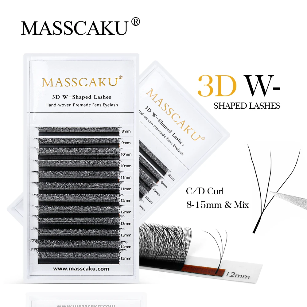 

MASSCAKU W Shape Automatic Flowering Bloom 3D Premade Volume Fans False Eyelash Extensions Natural Soft Light Individual Lashes